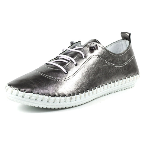 Lunar Women’s St Ives Leather Plimsoll | Metallic Pewter FLE044
