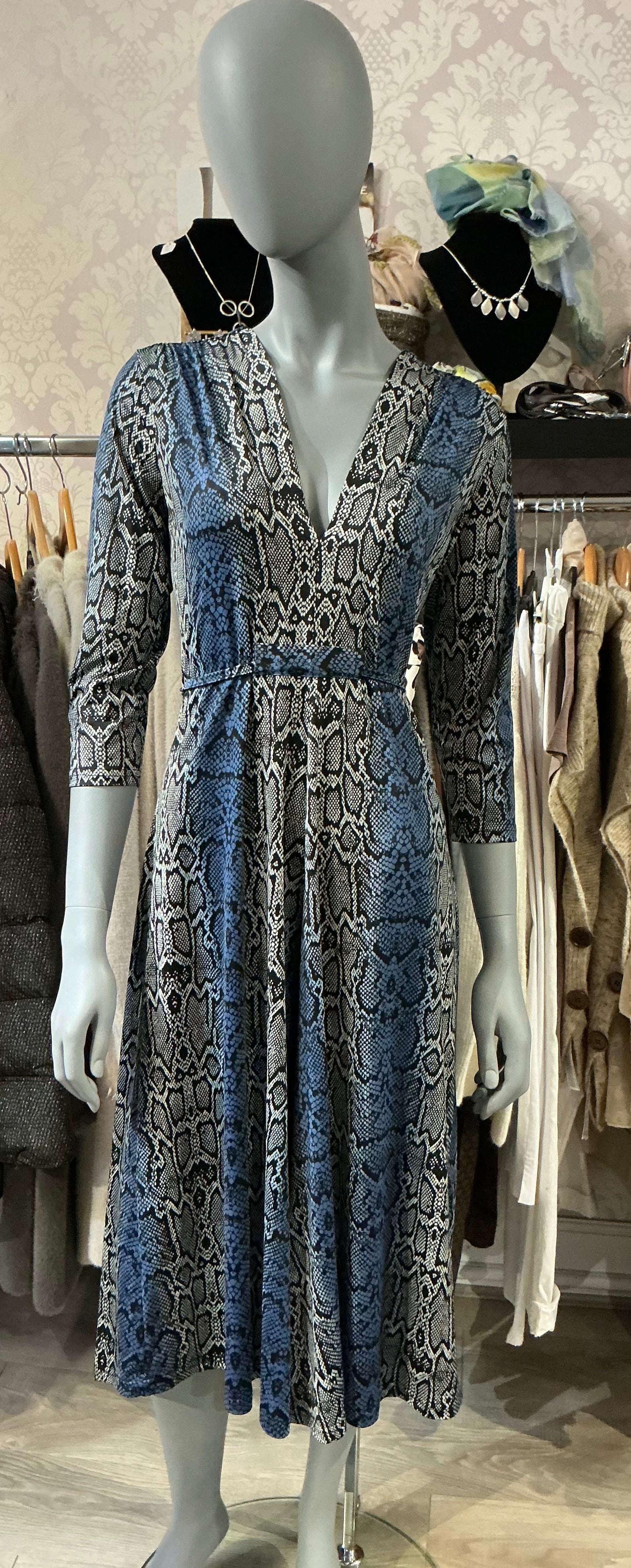 Onjenu Women’s Amy Dress | Snake Blue Grey