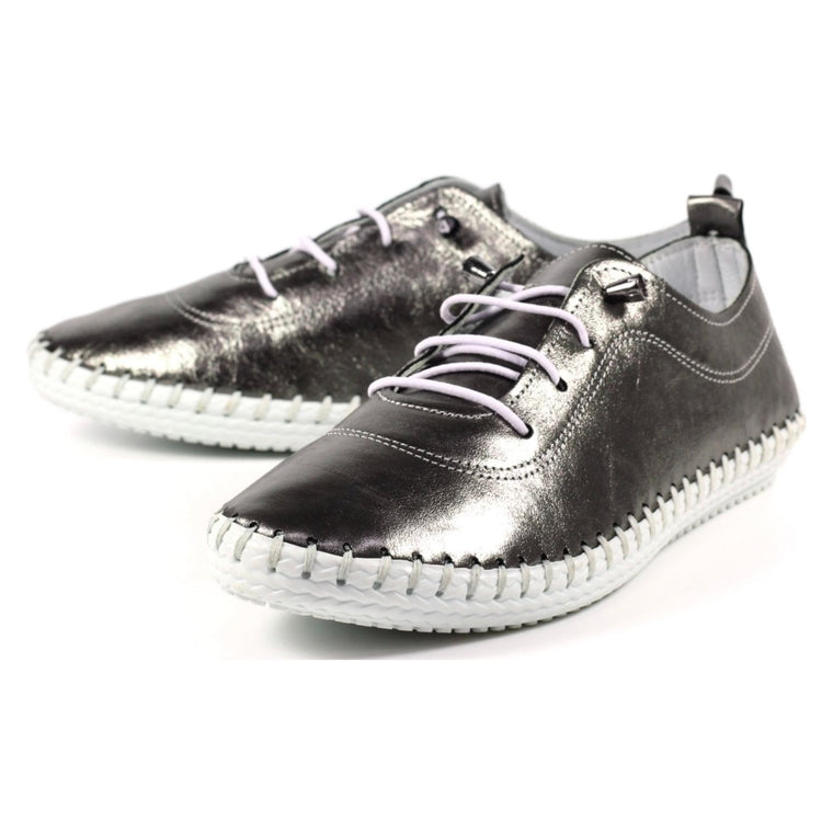 Lunar Women’s St Ives Leather Plimsoll | Metallic Pewter FLE044