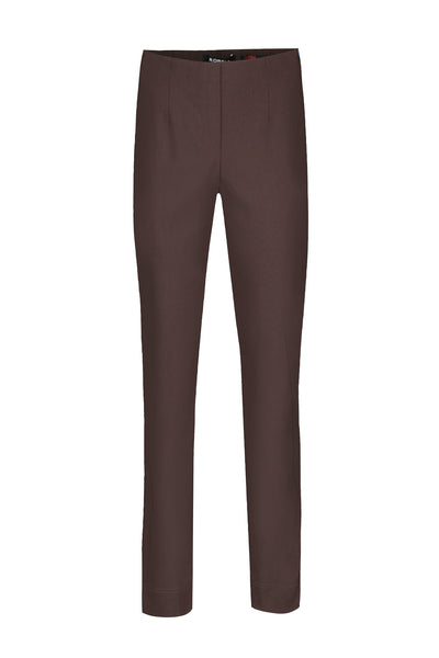 Robell Marie 73cm length dark brown slim-fit trousers on a white background.