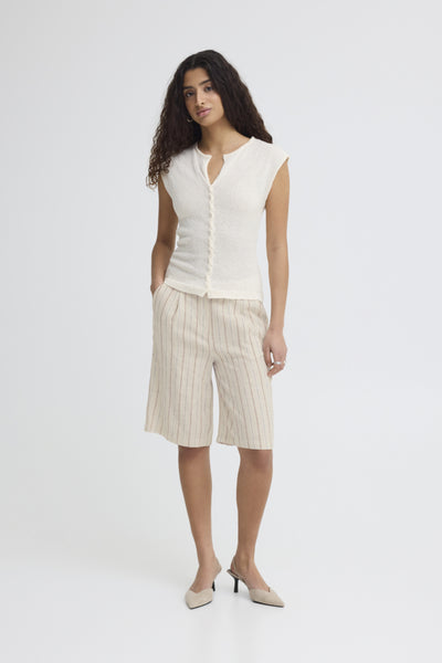 Ichi Women's brown strip shorts with cream