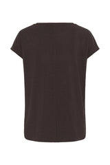 A dark brown short-sleeve t-shirt shown from the back, featuring a simple crew neck and a subtle vertical seam down the center back, set against a plain white background.