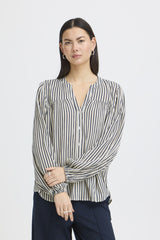 Ichi Women's Lincolnshire striped navy and cream blouse 