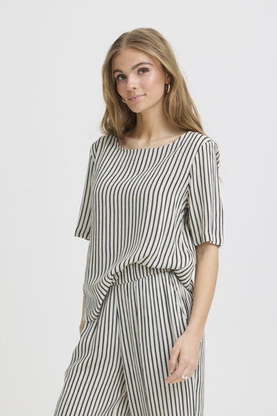 Ichi Women's Lincolnshire blue and white striped top