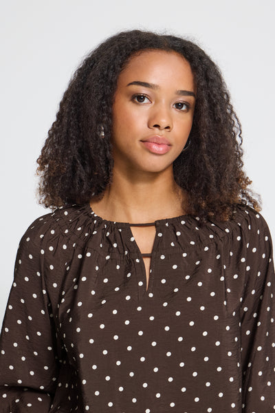 Ichi Women's Top - Ihforana LS Coffee Bean Dot