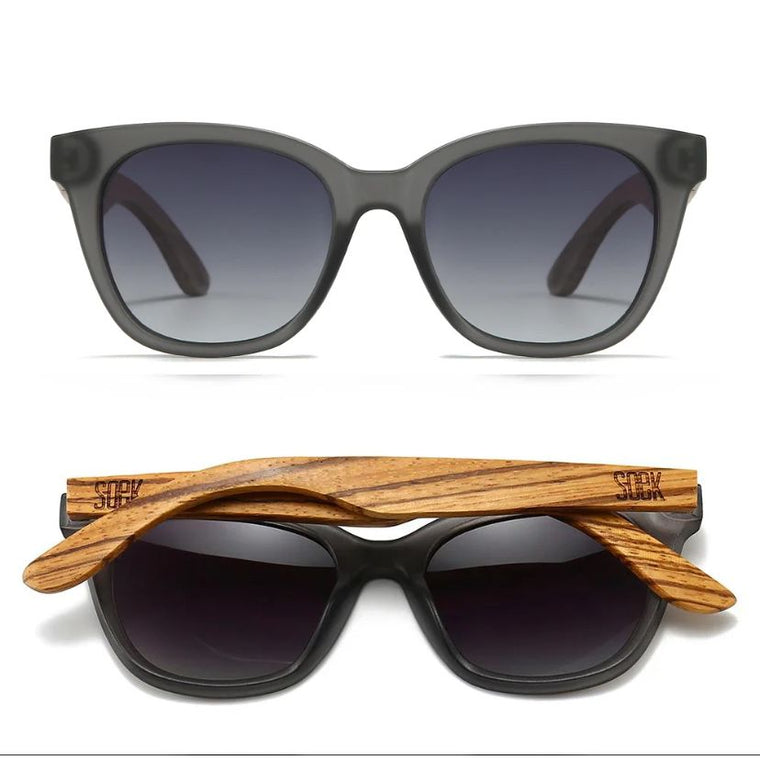 Soek Women’s Sunglasses Lila Grace Charcoal - Blue Frame Black Graduated Lens - Walnut Arms