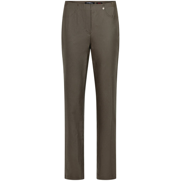 Robell Women's Leather Look Coated Trousers |  51559 54344 | Col - 88 Dark Taupe