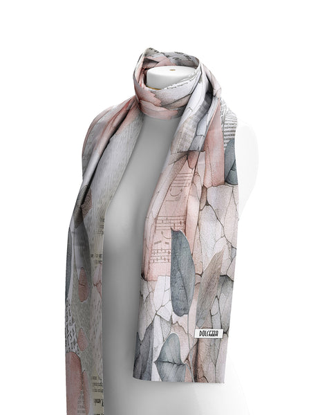 Dolcezza Scarf in pale pink and grey simply art print