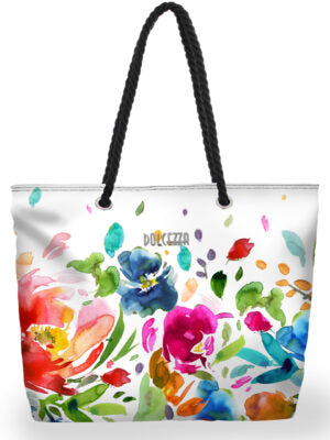 Dolcezza Women's Lincolnshire Colorful floral tote bag with black handle.