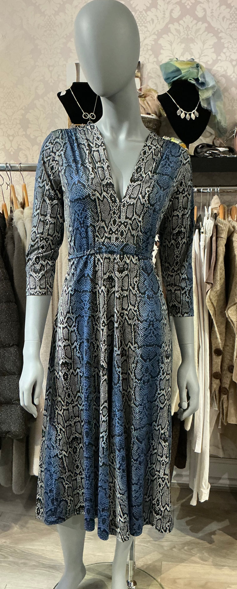 Onjenu Women’s Amy Dress | Snake Blue Grey