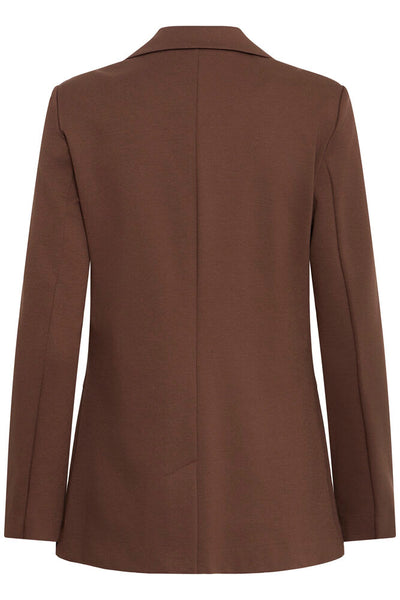 Ichi brown tailored blazer shown from the back, featuring a structured collar, long sleeves, and a clean silhouette against a plain white background.