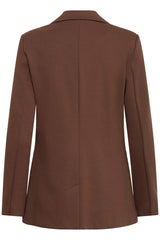 Ichi brown tailored blazer shown from the back, featuring a structured collar, long sleeves, and a clean silhouette against a plain white background.
