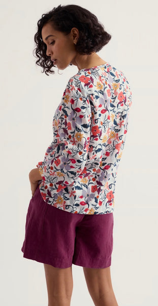 Seasalt Women's colourful floral blouse with 3/4 sleeves.