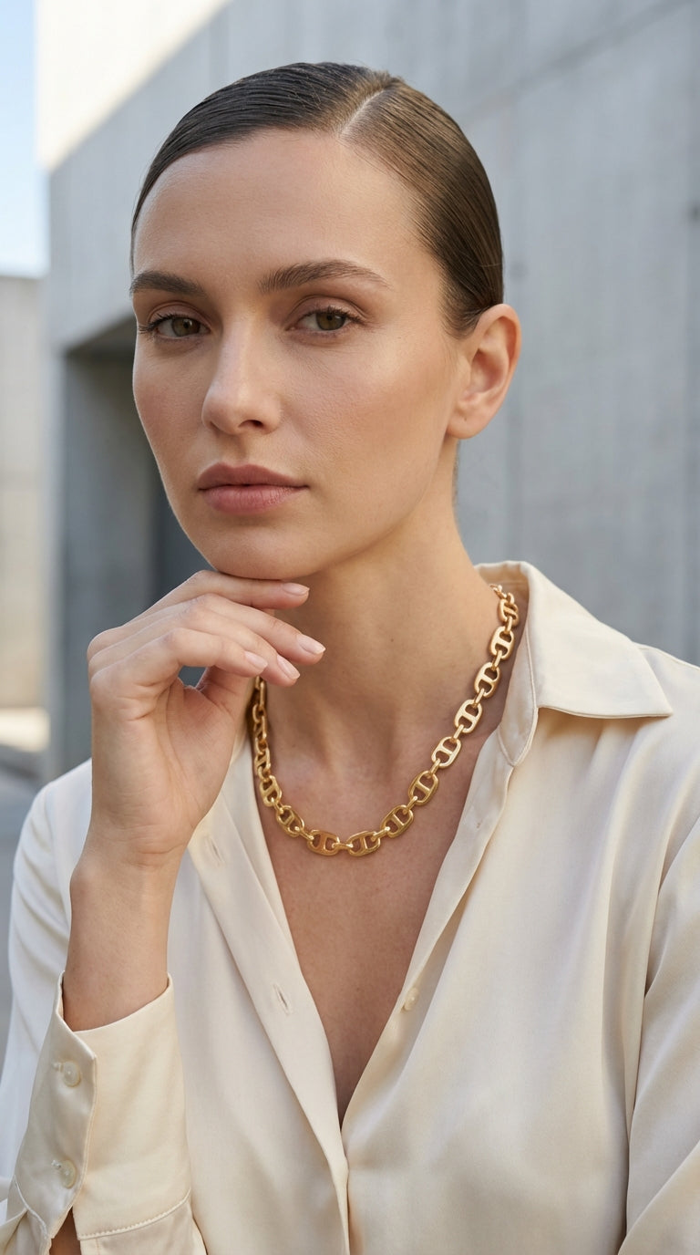 Envy jewellery women’s Lincolnshire short gold chain pendant design necklace. 