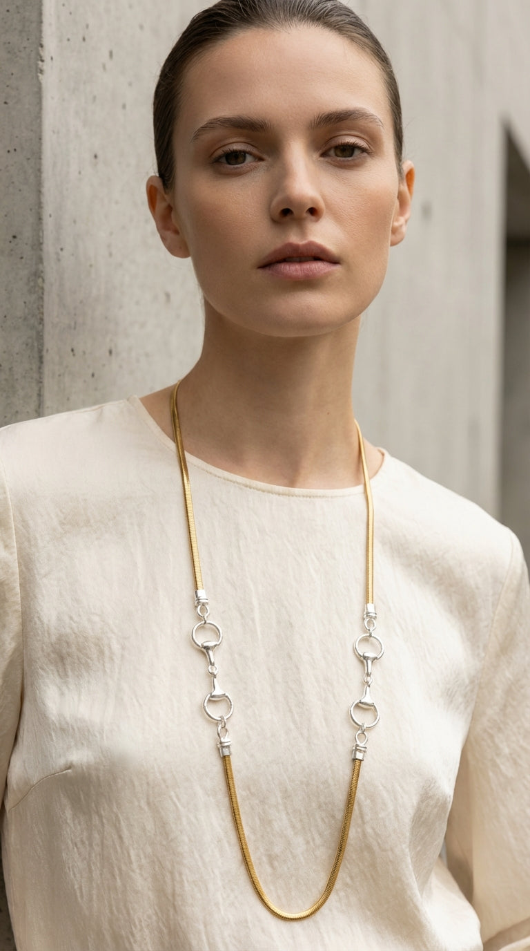 Envy jewellery Women’s Lincolnshire silver long gold pendant design necklace.