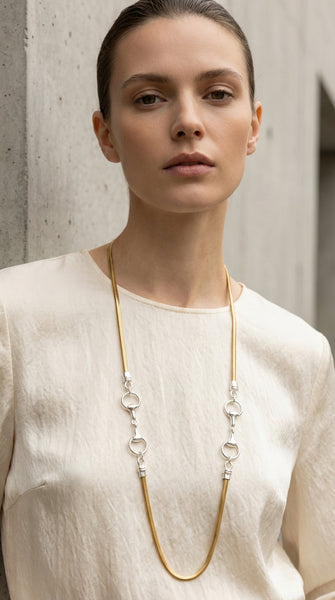 Envy jewellery Women’s Lincolnshire silver long gold pendant design necklace.