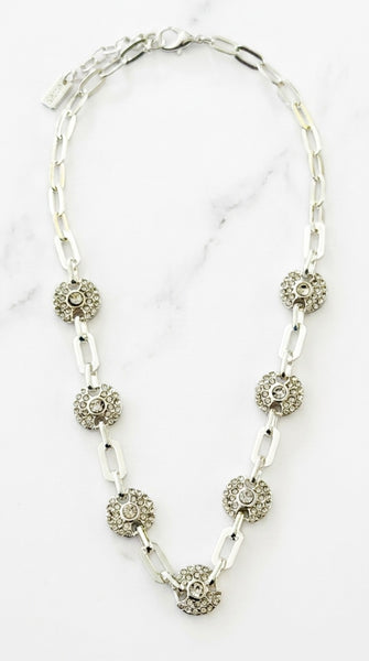 Envy Jewellery chunky silver chain necklace with diamanté detail. On a white background.