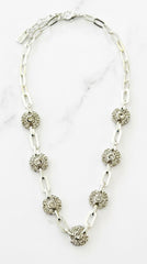 Envy Jewellery chunky silver chain necklace with diamanté detail. On a white background.