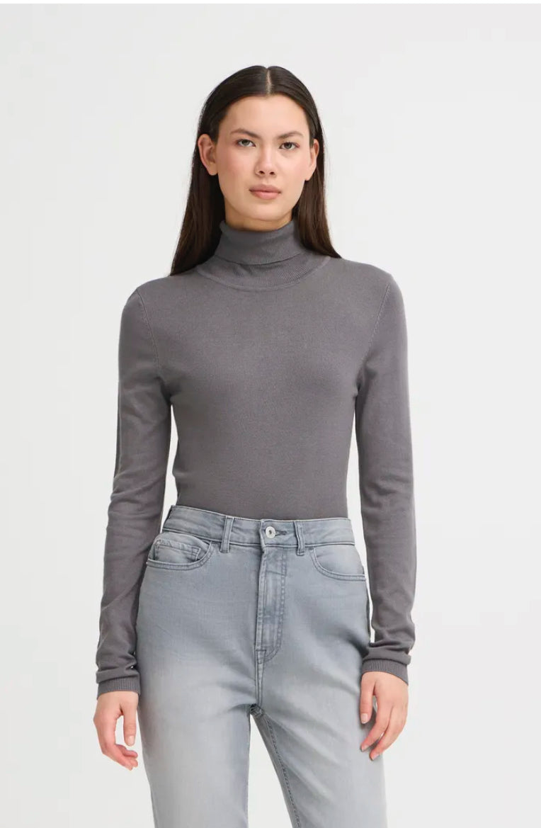 Ichi Women's Ihmafa Roll Neck Jumper | Gray Pinstripe