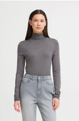 Ichi Women's Ihmafa Roll Neck Jumper | Gray Pinstripe
