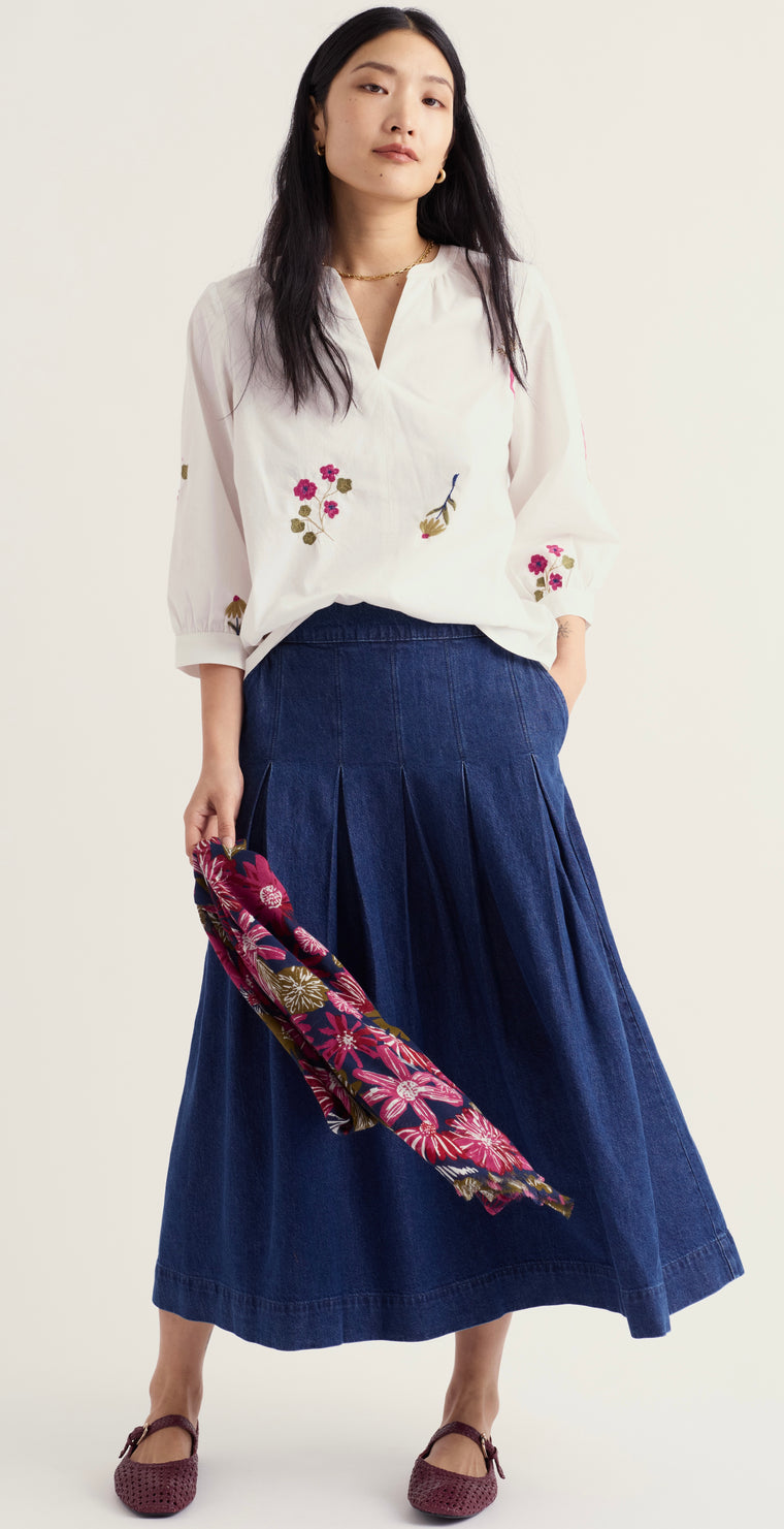 Seasalt Women's Grace Embroidered Top - Floral Embroidery Chalk