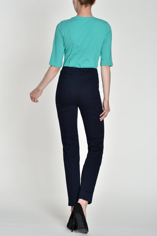A pair of navy blue Robell Marie Jeans shown from the back on a plain white background.