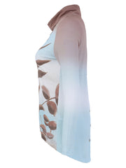 Side view of Dolceza top in blue and beige