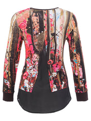 Back of Dolcezza Women's Top in floral print pink and black