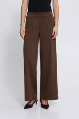 Ichi Brown wide leg pants worn by a person on a white background