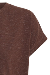 Close-up of a brown t-shirt on a white background