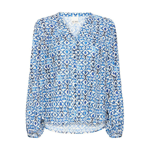 Ichi Women's Lincolnshire Blue patterned blouse with long sleeves 