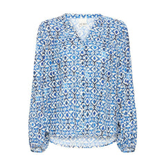 Ichi Women's Lincolnshire Blue patterned blouse with long sleeves 