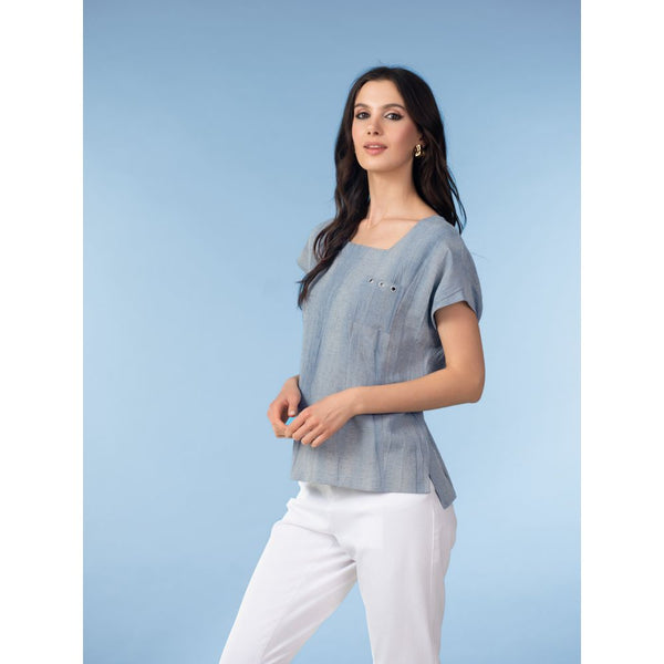 Alison Sheri Women's Lincolnshire boat neck short sleeve top in indigo