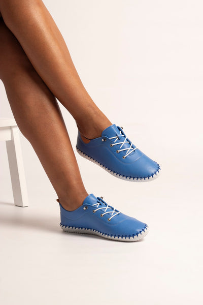 Lunar Women’s St Ives Leather Plimsoll |  Azure Blue FLE030