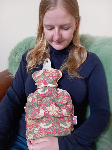 The Wheatbag Company Women’s Hot Water Bottle | William Morris Strawberry Thief Crimson