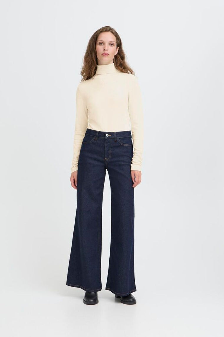 Ichi Women's Ihmafa Roll Neck Jumper | Almond Milk