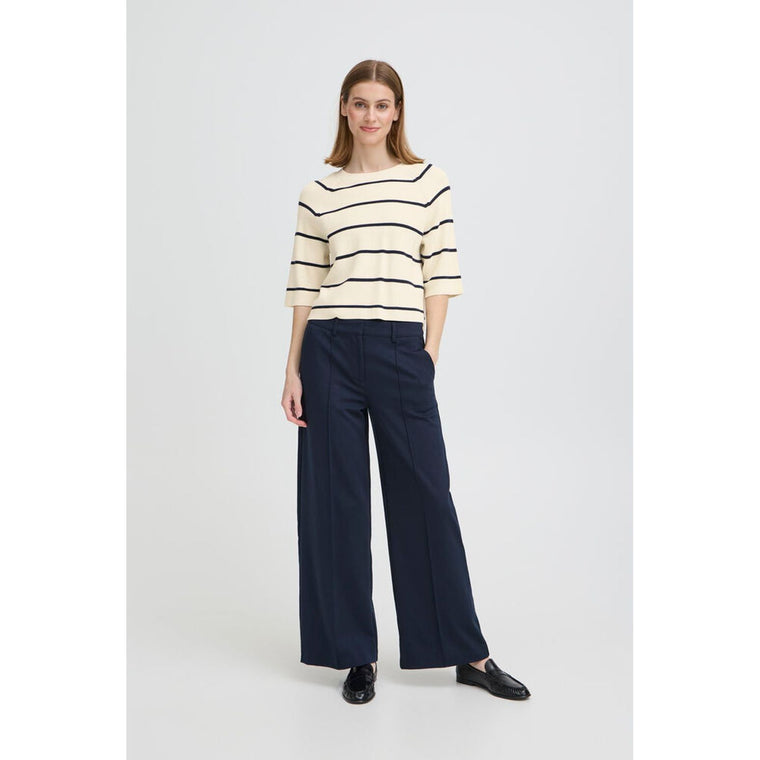 Ichi Women’s Ihboston MS Pullover - Navy stripe