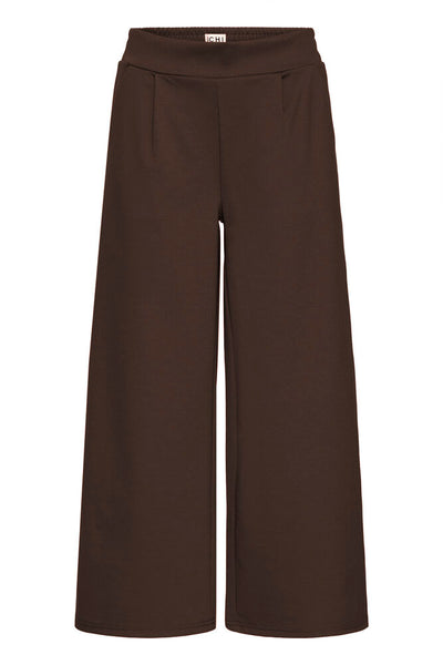 Ichi Dark brown wide-leg cropped pants with a high waistband, shown against a plain white background.