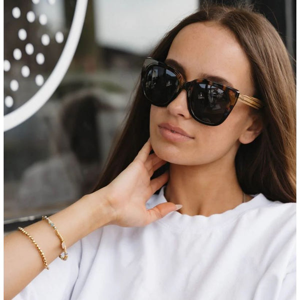 Soek Women’s Sunglasses Riviera Toffee - Tort/Black Frame Black Lens - Walnut Arms