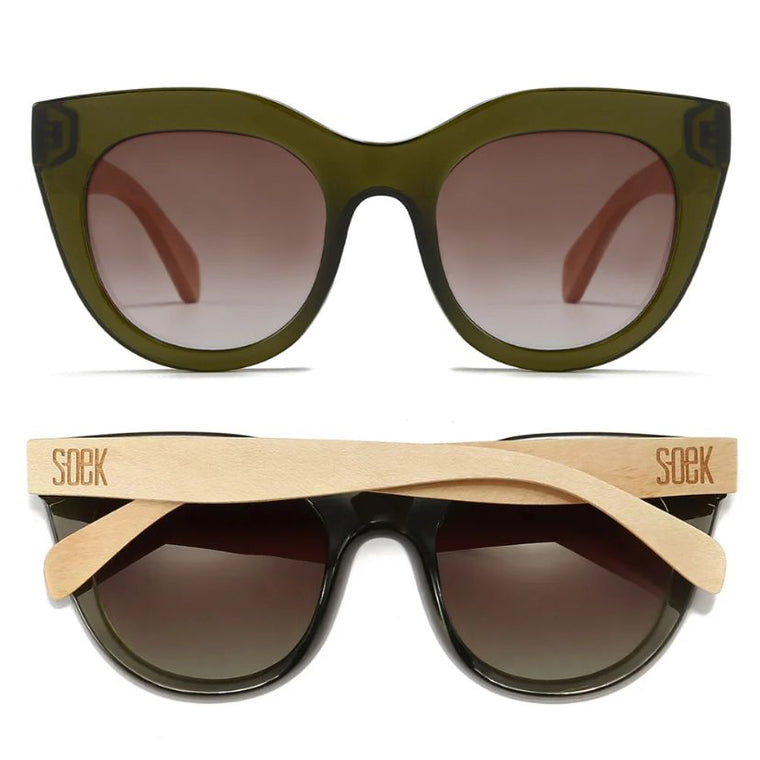 Soek Women’s Sunglasses Milla Khaki - Khaki Frame Brown Graduated Lens - White Maple Arms