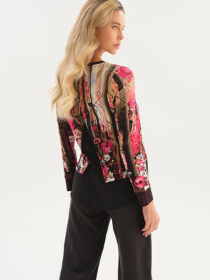 Back of Dolcezza Women's floral pink and black top