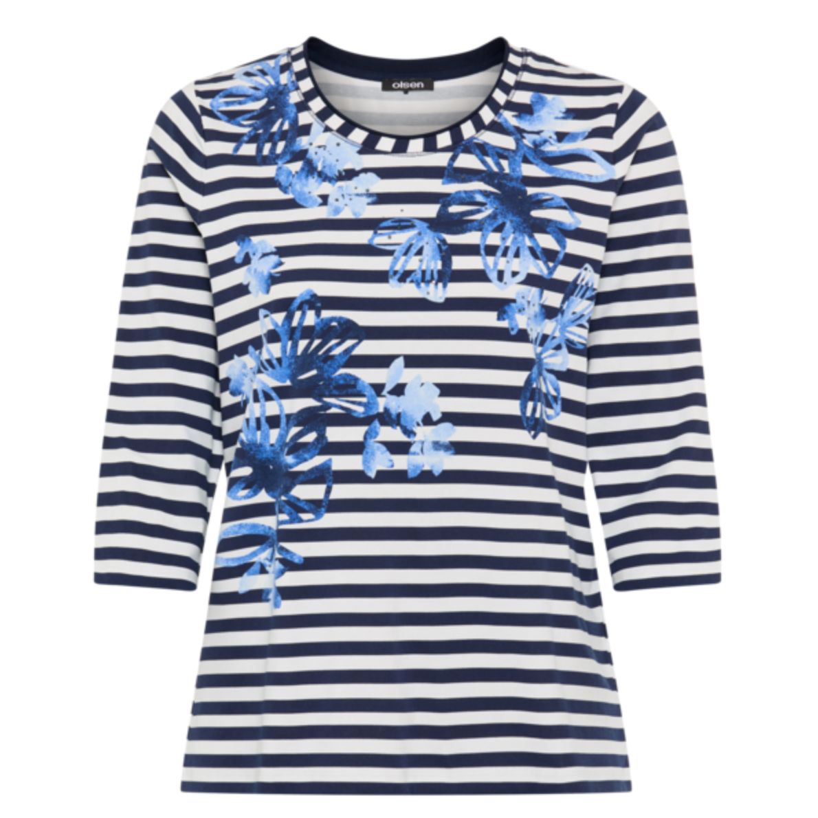 Olsen Women's Lincolnshire Navy and white striped top with blue floral patterns 