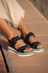 Lunar Women's Lincolnshire Navy sandals with white sole 