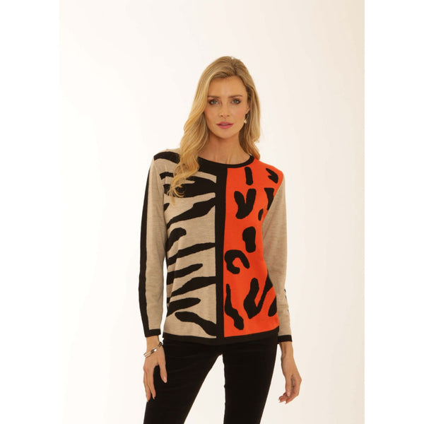 Pomodoro Women’s Animal Mix Jumper| Mandarin 12557