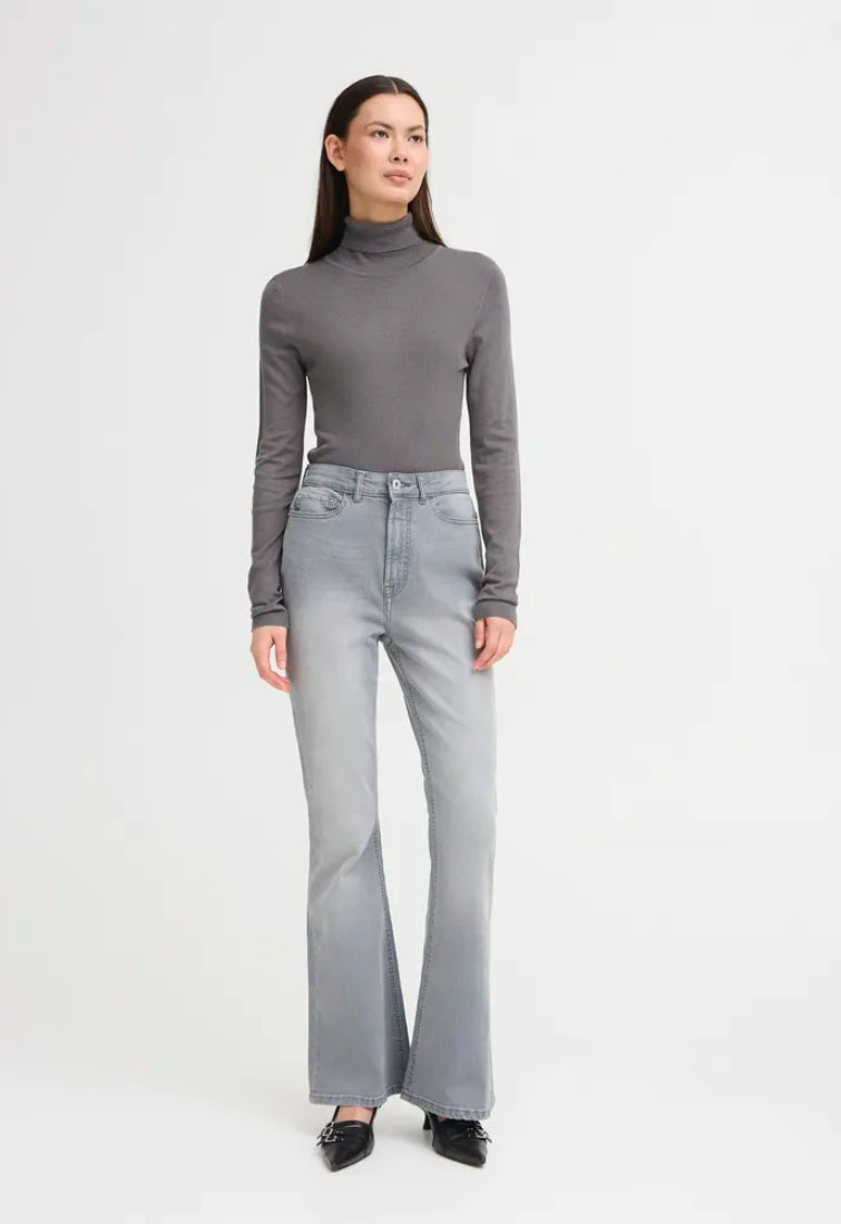 Ichi Women's Ihmafa Roll Neck Jumper | Gray Pinstripe