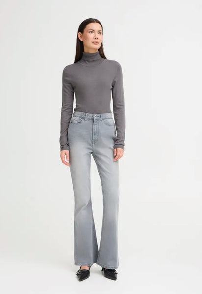 Ichi Women's Ihmafa Roll Neck Jumper | Gray Pinstripe