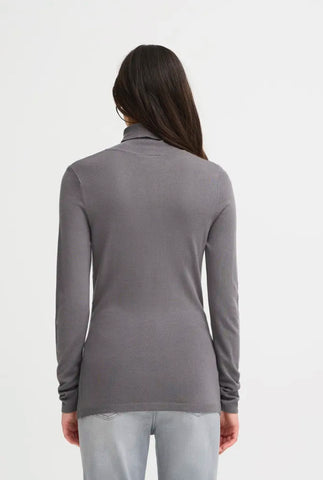 Ichi Women's Ihmafa Roll Neck Jumper | Gray Pinstripe