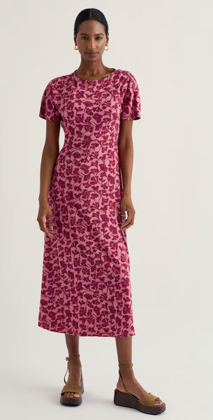 Women’s Seasalt Dress in Rose with Leaf design empire style at our Lincolnshire Women's Boutique.