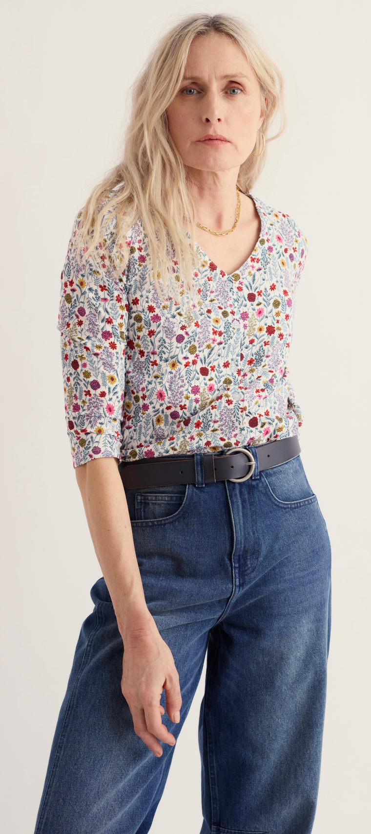 Seasalt Women's 3/4 Studio Glass Top - Wild Borders Chalk