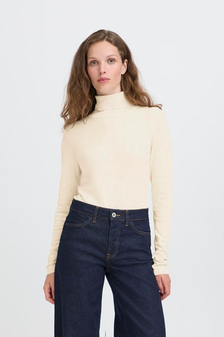 Ichi Women's Ihmafa Roll Neck Jumper | Almond Milk
